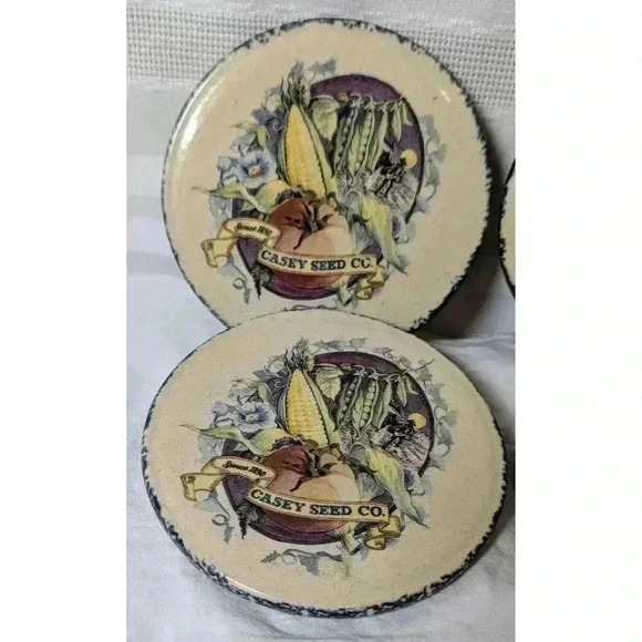 RARE!! Casey Pottery Coaster Set (4) Vintage 'Casey Seed Co.' Marshall Texas - Picture 2 of 5